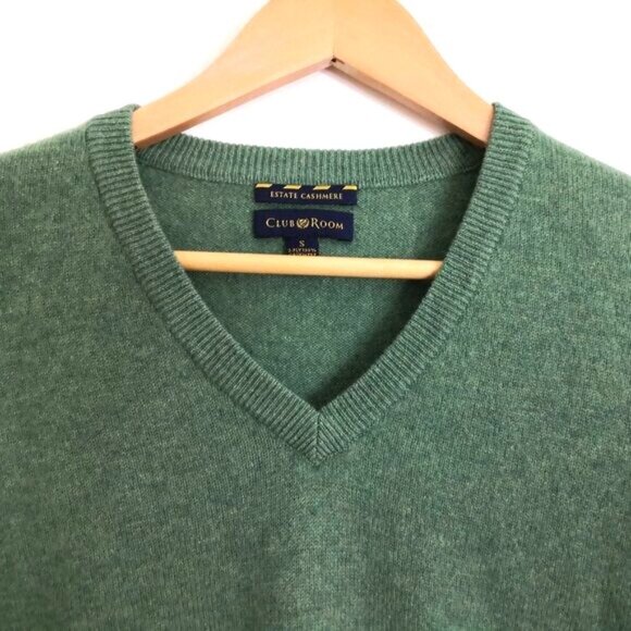 Charter Club 100% Cashmere Classic V Neck Men's Sweater Green Size S - Picture 3 of 5